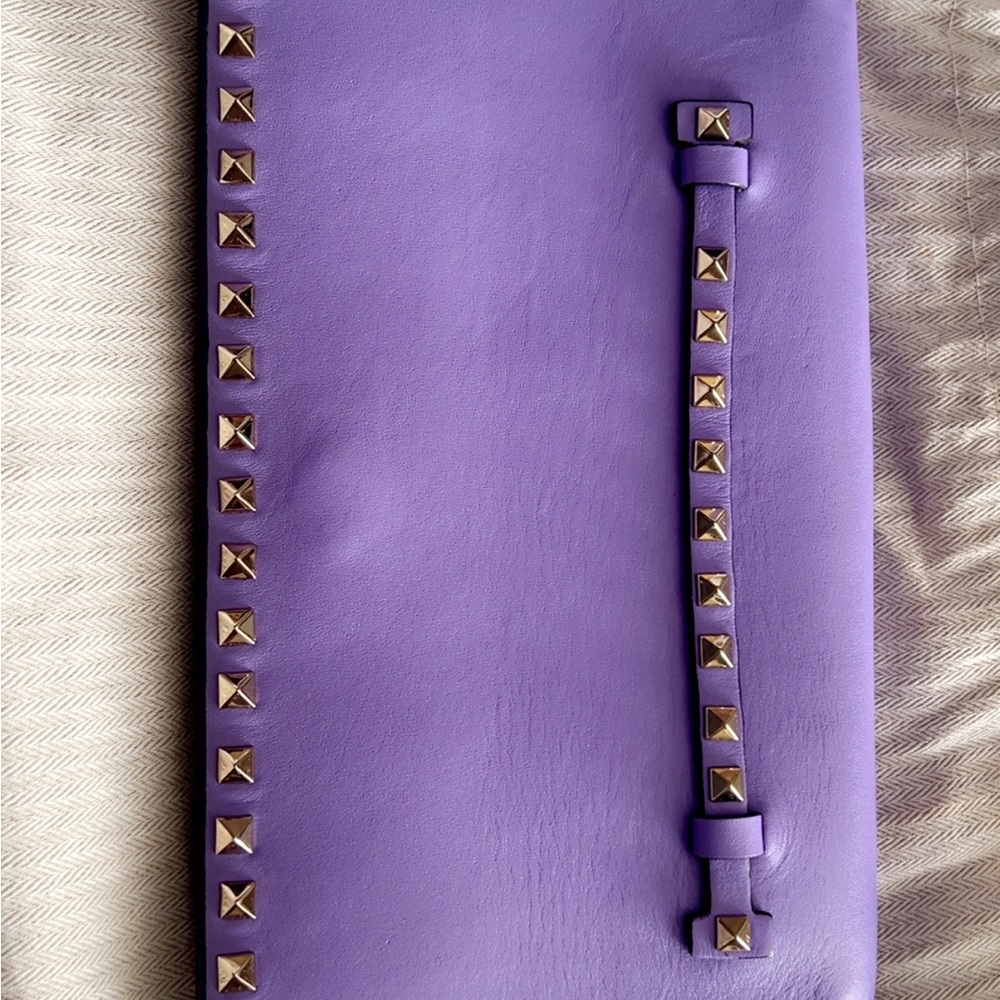 Valentino Purple Leather Clutch with Gold Accents Rockstud